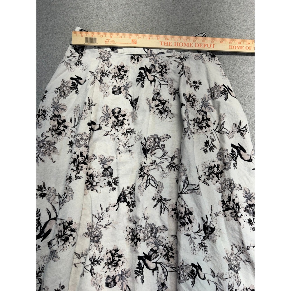 Who What Wear Women's Size 6 Black Cream Floral Linen Blend Pleated Midi Skirt - Picture 7 of 9